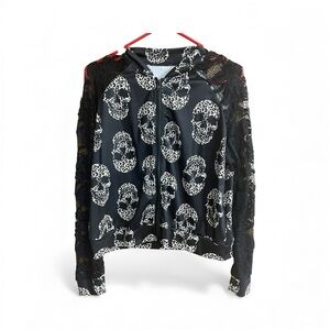 Emery Rose Black White and Beige Skull Print Very Light Jacket Women’s Size L